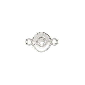Link, Almost Instant Jewelry&reg;, silver-finished "pewter" (zinc-based alloy), 10.5mm diamond with 8mm faceted cushion setting. Sold per pkg of 2.