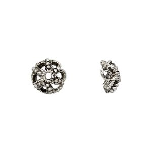 Bead cap, antiqued "pewter" (zinc-based alloy), 10x4mm filigree saucer, fits 8-10mm bead. Sold per pkg of 24.