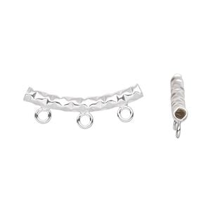 Bead 1pkg1 sterling silver, 25x3mm textured curved tube / 3 closed loop, JBB Findings