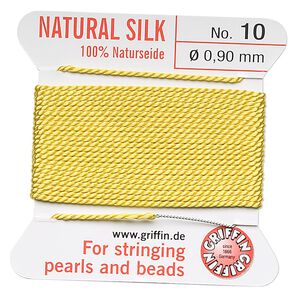 Thread, Griffin, silk, yellow, size #10. Sold per 2-meter card (approximately 78 inches).