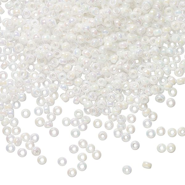 Seed bead, Miyuki, glass, pkg/25g, #11 rocaille, opaque rainbow chalk white, (RR-471). image number 0