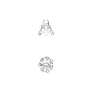 Bead cap, silver-plated brass, 8x5.5mm 7-prong bell, fits 5-7mm bead. Sold per pkg of 100.