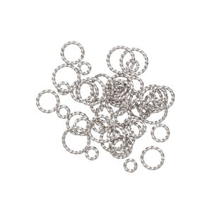 Jump ring mix 1pkg50 stainless steel, 6-12mm twisted round, 16 gauge / various inside diameter