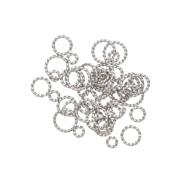 Jump ring mix 1pkg50 stainless steel, 6-12mm twisted round, 16 gauge / various inside diameter image number 0