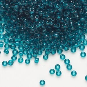 Seed bead, Miyuki, glass, pkg/50g, #8 rocaille, transparent teal (RR-2405).