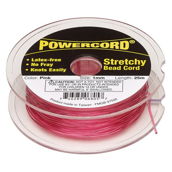 Cord, Powercord&reg;, elastic, pink, 1mm, 14-pound test. Sold per 25-meter spool. image number 0