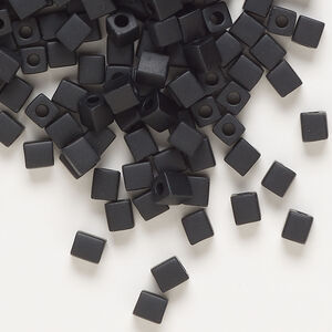 Seed bead, Miyuki 1pkg10g, glass, 3.5-3.7mm square, opaque frosted black (SB-401F)
