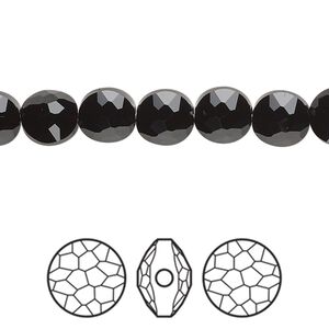 Bead 4pk jet, Crystal Passions&reg; 8mm puffed round 5034