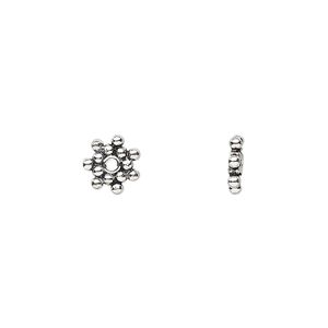 Bead 1pkg16 sterling silver, 6x1mm beaded rondelle, antiqued