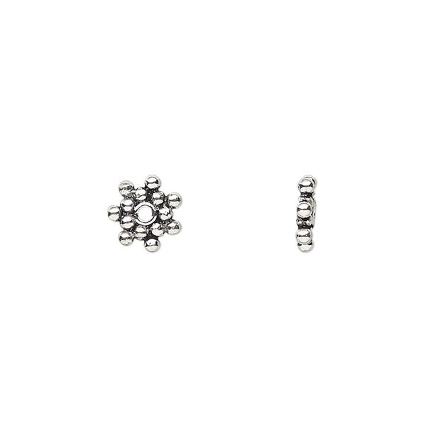 Bead 1pkg16 sterling silver, 6x1mm beaded rondelle, antiqued image number 0