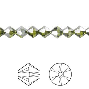 Bead 24pk olivine satin, Crystal Passions&reg; 6mm bicone 5328