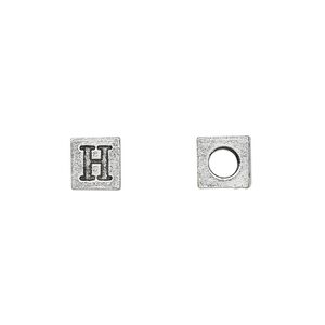 Bead 1pkg4 pewter, 7mm cube / Greek letter Eta, antiqued