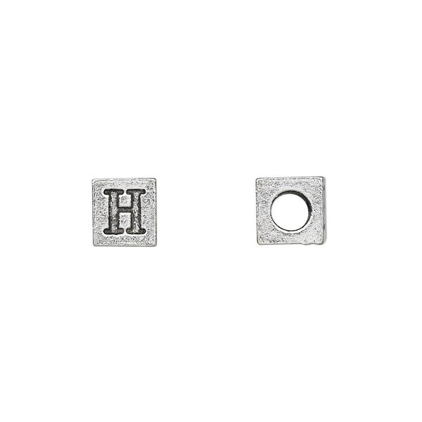 Bead 1pkg4 pewter, 7mm cube / Greek letter Eta, antiqued image number 0