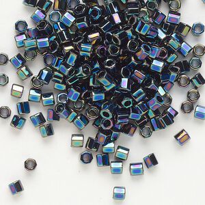 Seed bead, Delica&reg;, glass, pkg/50g, #8 cut, opaque rainbow black (DBLC-0005).