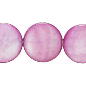 Mother-of-pearl shell 1pkg1, puffed flat round bead 15 inch purple 19-20mm
