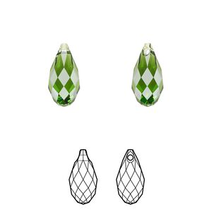 Briolette 24pk fern green, Crystal Passions&reg; 13x6.5mm pendant drop 6010