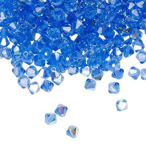 Bead 144pk sapphire AB, Preciosa Czech crystal 4mm bicone
