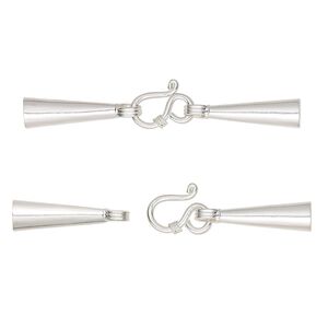 Clasp hook&eye 1pkg1 sterling silver, 59x6mm, fits 1.5mm cord 1-strand