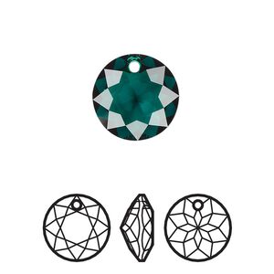 Drop 24pk emerald, Swarovski&reg; 14mm pendant classic cut 6430