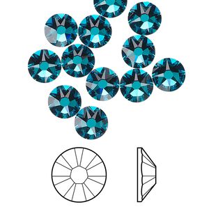 Flat back 12pk blue zircon foil back, Crystal Passions&reg; 7.07-7.27mm rose round SS34 2088