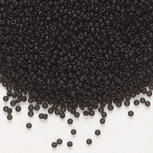 Seed bead, Miyuki, glass, pkg/250g, #15 rocaille, opaque matte black, (RR-401F).