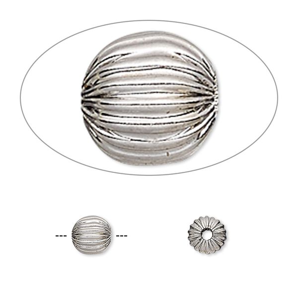 Bead 1pkg10 stainless steel, 6mm corrugated round image number 0