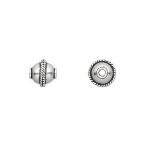 Bead 1pkg6 sterling silver, 8mm round / beaded rim, antiqued