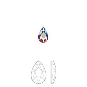 Flat back 6pk scarlet shimmer foil back, Crystal Passions&reg; 8x5mm pear 2303