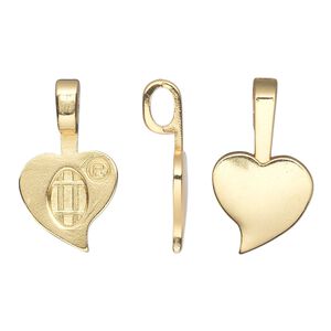 Bail, Aanraku&reg;, glue-on, gold-plated "pewter" (zinc-based alloy), 27x13.5mm with 13.5x13mm heart flat base. Sold per pkg of 25.