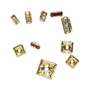 Bead mix 1pkg10 gold-finished "pewter", 5x2mm-8x4mm square rondelle, glass mixed color