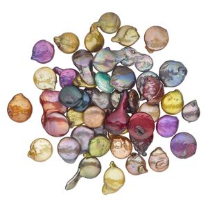 Pearl 1pkg2oz cultured freshwater (bleached / dyed), mixed colors, 12x11mm-28x16mm flat round, approximately 40 pearls.