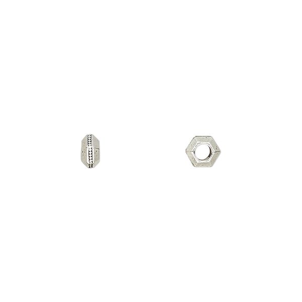 Bead, TierraCast&reg;, antique silver-plated pewter (tin-based alloy), 5x2.5mm hexagon rondelle. Sold per pkg of 100. image number 0