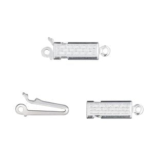 Clasp tab 1pkg10 silver-plated, 12x5mm rectangle, brass 1-strand