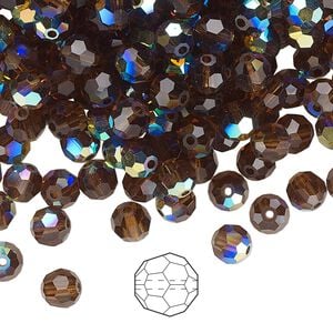 Bead 24pk smoked topaz AB, Preciosa Czech crystal 5mm round
