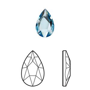 Flat back 6pk aquamarine foil back, Crystal Passions&reg; 14x9mm pear 2303