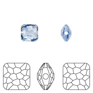 Bead 1pkg4 light sapphire, Crystal Passions&reg; 8mm puffed square 5035