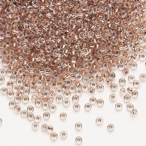 Seed bead, Miyuki, glass, pkg/25g, #11 rocaille, transparent copper-lined crystal clear, (RR-197).