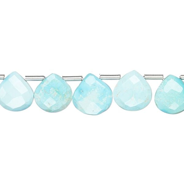 Imperial crown turquoise 1pkg18, hand-cut top-drilled faceted puffed teardrop bead natural 8-10mm image number 0