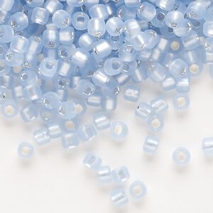 Seed bead, Dyna-Mites&trade;, glass, silver-lined translucent matte pale blue, #6 round with square hole. Sold per 1/2 kilogram pkg.