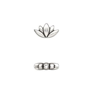 Bead, TierraCast&reg;, "Make a Statement" collection, antique silver-plated pewter (tin-based alloy), 12x7mm lotus with renewal theme. Sold per pkg of 20.