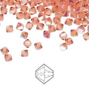 Bead 144pk rose peach AB, Preciosa Czech crystal 4mm bicone