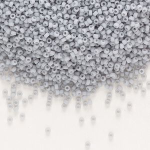 Seed bead, Miyuki, glass, pkg/35g, #15 rocaille, opaque matte grey, (RR-498F).
