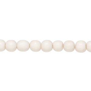 Bead 1pkg1, Taiwanese cheesewood (dyed / waxed), white, 5-6mm round, 15-1/2 to 16 inches.