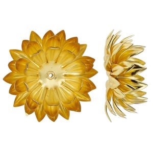 Component, gold-finished copper, 29x28.5mm 3D lotus flower. Sold individually.