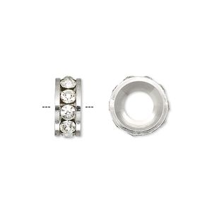 Bead 1pkg2 silver-plated, 12x5mm rondelle, brass / Czech crystals / crystal clear Dione&reg;