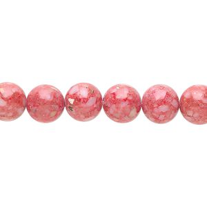 Multi-gemstone / mother-of-pearl shell / resin 1pkg1, round bead 15 inch red 7-9mm