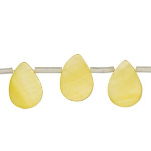 Mother-of-pearl shell 1pkg1, top-drilled flat teardrop bead 13 inch yellow 13x3mm-14x9mm