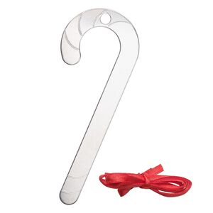 Ornament, ImpressArt&reg;, aluminum and polyester, 3-5/8 x 1-1/2 inch candy cane with ribbon. Sold per pkg of 3.