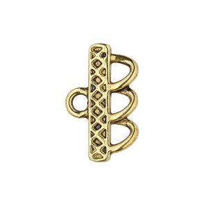 End bar 1pkg6 "pewter", 25x4.5mm rectangle / x design / 1sided / 3 closed loops, gold-finished / antiqued