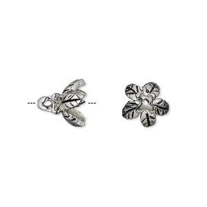 Bead cap, antique silver-plated bronze, 10x10mm leaf, fits 8-10mm bead. Sold individually.
